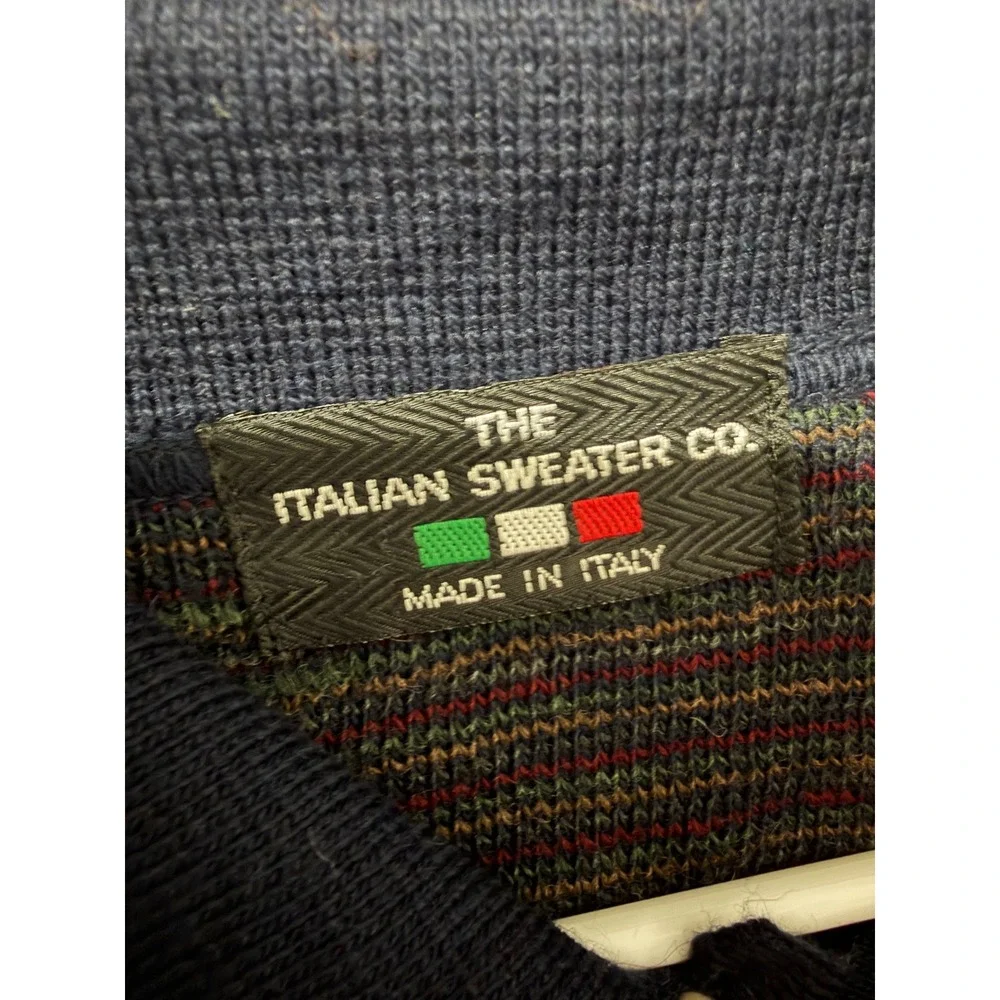 Vintage 80s The Italian Sweater Men L Wool Blend Navy Diamond Knit Polo Sweater